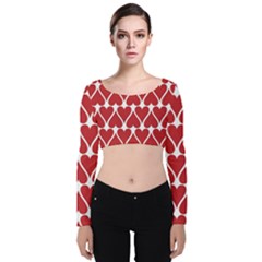 Hearts Pattern Seamless Red Love Velvet Long Sleeve Crop Top