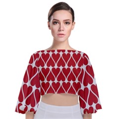 Hearts Pattern Seamless Red Love Tie Back Butterfly Sleeve Chiffon Top