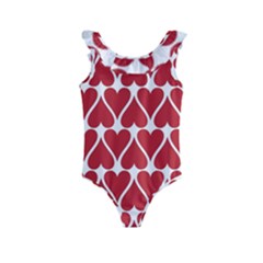 Hearts Pattern Seamless Red Love Kids  Frill Swimsuit