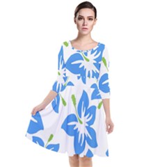 Hibiscus Wallpaper Flowers Floral Quarter Sleeve Waist Band Dress