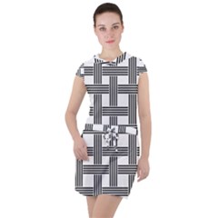 Seamless Stripe Pattern Lines Drawstring Hooded Dress