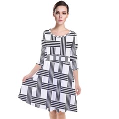 Seamless Stripe Pattern Lines Quarter Sleeve Waist Band Dress