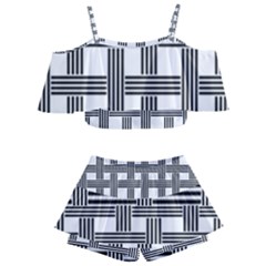 Seamless Stripe Pattern Lines Kids  Off Shoulder Skirt Bikini