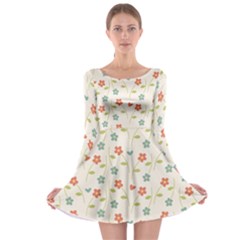 Floral Pattern Wallpaper Retro Long Sleeve Skater Dress by Pakrebo