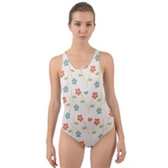 Floral Pattern Wallpaper Retro Cut-out Back One Piece Swimsuit by Pakrebo