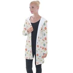 Floral Pattern Wallpaper Retro Longline Hooded Cardigan