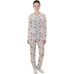 Floral Pattern Wallpaper Retro Casual Jacket And Pants Set