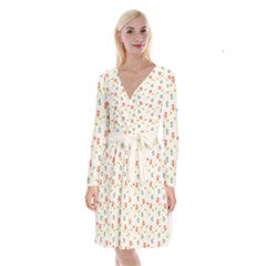 Floral Pattern Wallpaper Retro Long Sleeve Velvet Front Wrap Dress