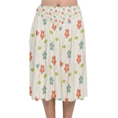 Floral Pattern Wallpaper Retro Velvet Flared Midi Skirt