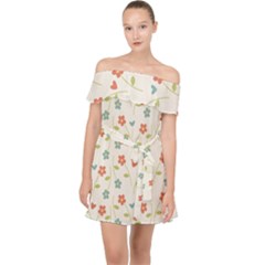 Floral Pattern Wallpaper Retro Off Shoulder Chiffon Dress