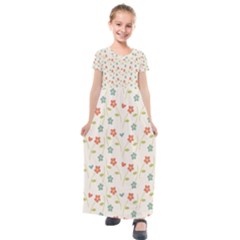 Floral Pattern Wallpaper Retro Kids  Short Sleeve Maxi Dress