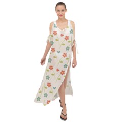 Floral Pattern Wallpaper Retro Maxi Chiffon Cover Up Dress