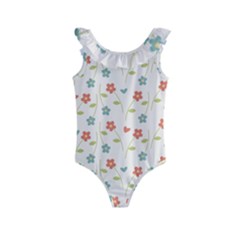 Floral Pattern Wallpaper Retro Kids  Frill Swimsuit