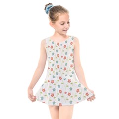 Floral Pattern Wallpaper Retro Kids  Skater Dress Swimsuit