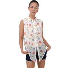 Floral Pattern Wallpaper Retro Sleeveless Chiffon Button Shirt