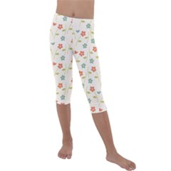 Floral Pattern Wallpaper Retro Kids  Lightweight Velour Capri Leggings 