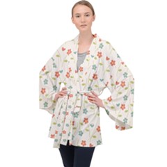 Floral Pattern Wallpaper Retro Velvet Kimono Robe