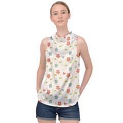 Floral Pattern Wallpaper Retro High Neck Satin Top