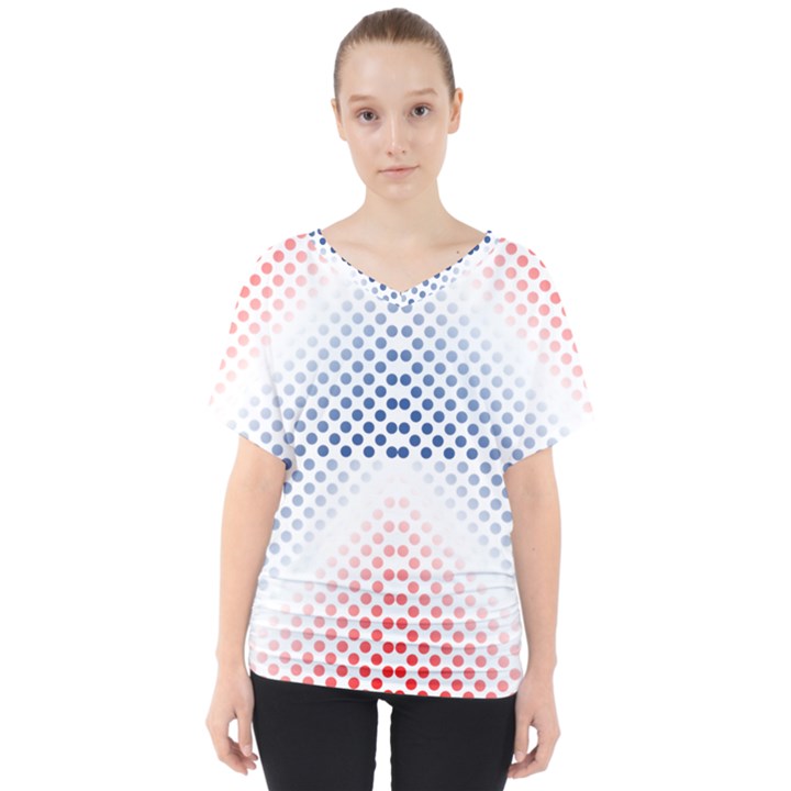 Dots Pointillism Abstract Chevron V-Neck Dolman Drape Top