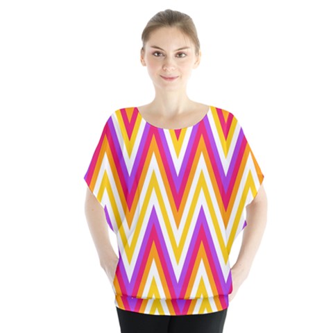 Chevrons Stripes Pattern Geometric Batwing Chiffon Blouse by Pakrebo