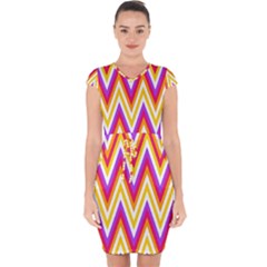 Chevrons Stripes Pattern Geometric Capsleeve Drawstring Dress 