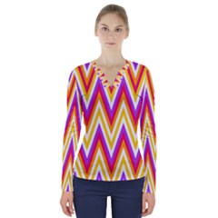 Chevrons Stripes Pattern Geometric V-neck Long Sleeve Top by Pakrebo