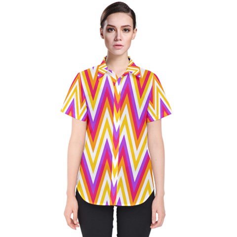 Chevrons Stripes Pattern Geometric Women s Short Sleeve Shirt by Pakrebo