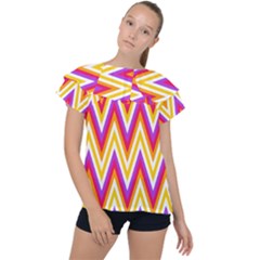 Chevrons Stripes Pattern Geometric Ruffle Collar Chiffon Blouse