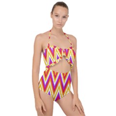 Chevrons Stripes Pattern Geometric Scallop Top Cut Out Swimsuit