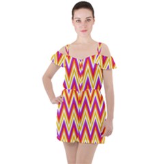 Chevrons Stripes Pattern Geometric Ruffle Cut Out Chiffon Playsuit