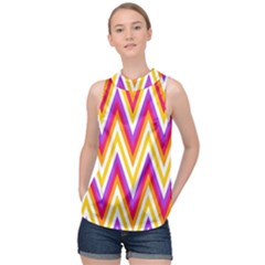 Chevrons Stripes Pattern Geometric High Neck Satin Top