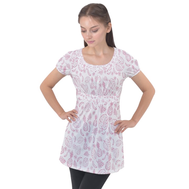 Tropical pattern Puff Sleeve Tunic Top