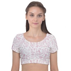 Tropical Pattern Velvet Short Sleeve Crop Top 