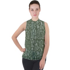 Tropical Pattern Mock Neck Chiffon Sleeveless Top by Valentinaart