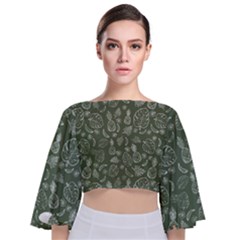 Tropical Pattern Tie Back Butterfly Sleeve Chiffon Top