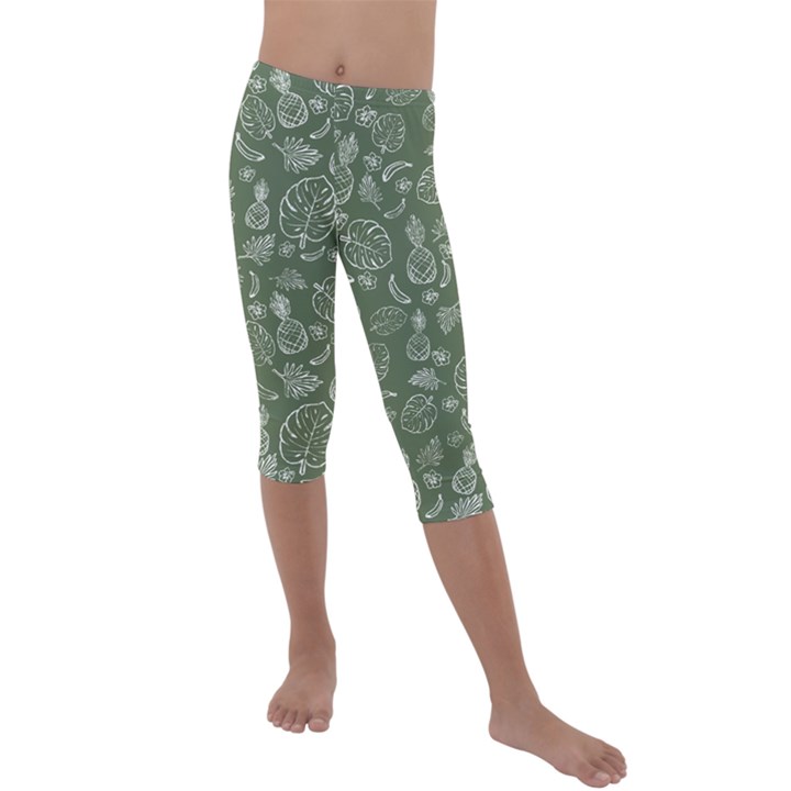 Tropical pattern Kids  Lightweight Velour Capri Leggings 