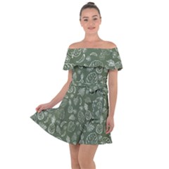 Tropical Pattern Off Shoulder Velour Dress