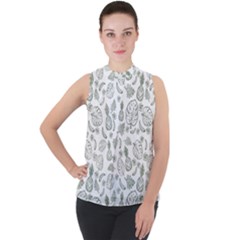 Tropical Pattern Mock Neck Chiffon Sleeveless Top by Valentinaart