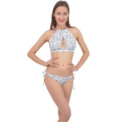 Tropical Pattern Cross Front Halter Bikini Set