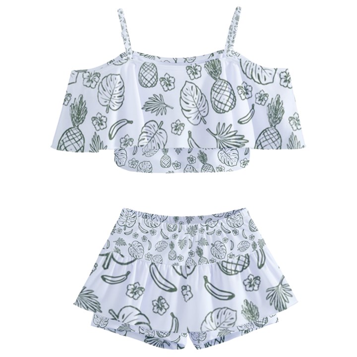 Tropical pattern Kids  Off Shoulder Skirt Bikini