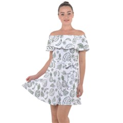 Tropical Pattern Off Shoulder Velour Dress