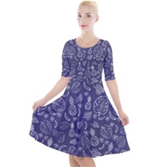 Tropical Pattern Quarter Sleeve A-line Dress