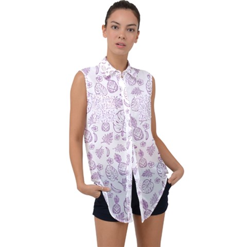 Tropical Pattern Sleeveless Chiffon Button Shirt by Valentinaart