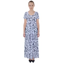 Tropical Pattern High Waist Short Sleeve Maxi Dress