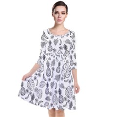 Tropical Pattern Quarter Sleeve Waist Band Dress