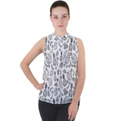 Tropical Pattern Mock Neck Chiffon Sleeveless Top