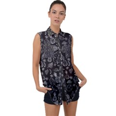 Tropical Pattern Sleeveless Chiffon Button Shirt