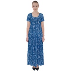 Tropical Pattern High Waist Short Sleeve Maxi Dress