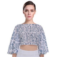 Tropical Pattern Tie Back Butterfly Sleeve Chiffon Top