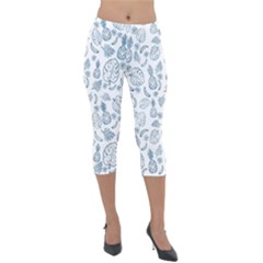 Tropical Pattern Lightweight Velour Capri Leggings 